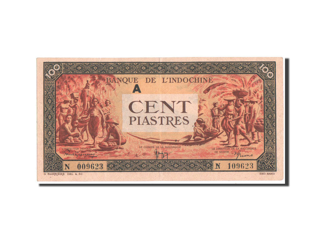 FRENCH INDO-CHINA, 100 Piastres, 1945, Serie A, KM:73