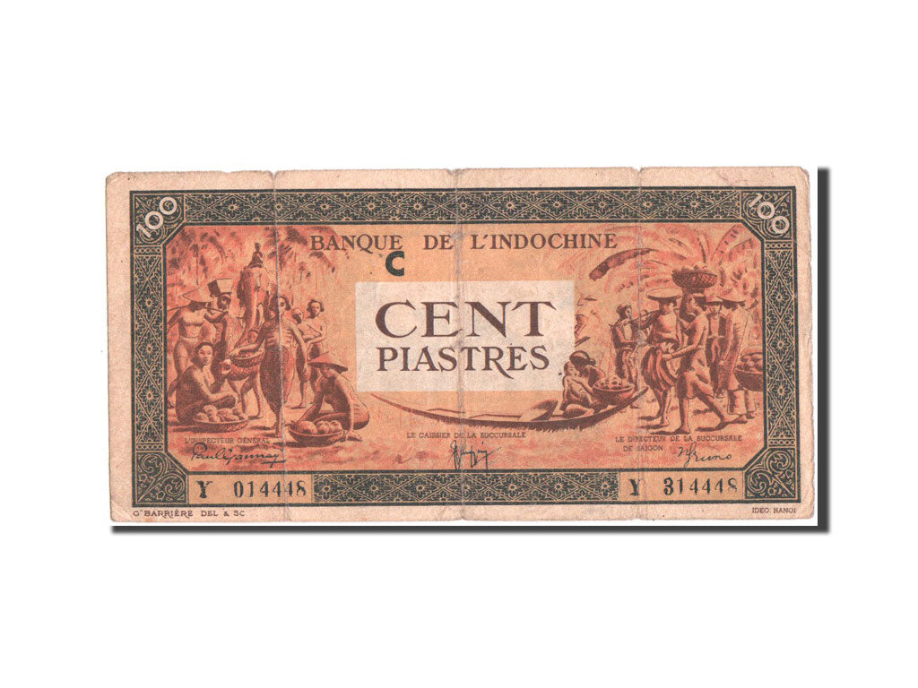 FRENCH INDO-CHINA, 100 Piastres, 1945, Serie C, KM:73