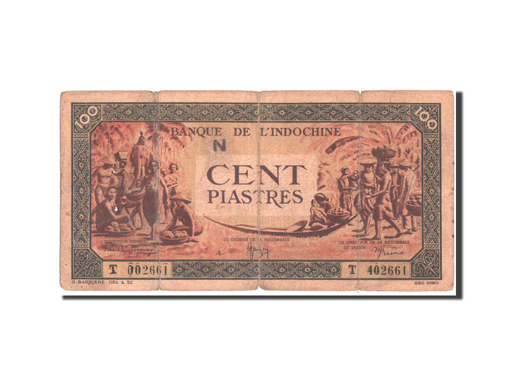Banknote, FRENCH INDO-CHINA, 100 Piastres, 1945, Undated, KM:73, F(12-15)