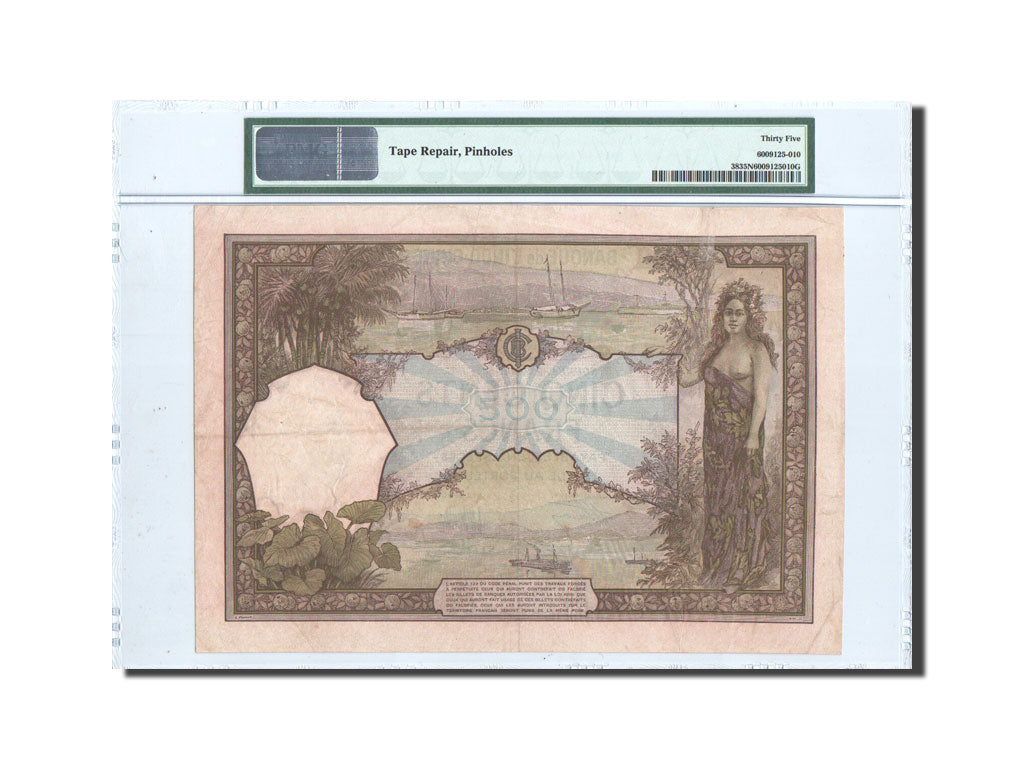 New Caledonia, Noumea, 500 Francs, 1927, PMG Ch VF35, KM:38