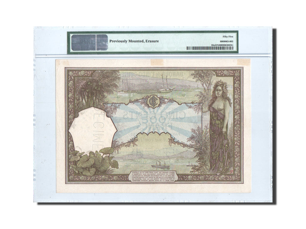 New Caledonia, Noumea, 500 Francs, 1927, PMG AU55, SPECIMEN, KM:38s