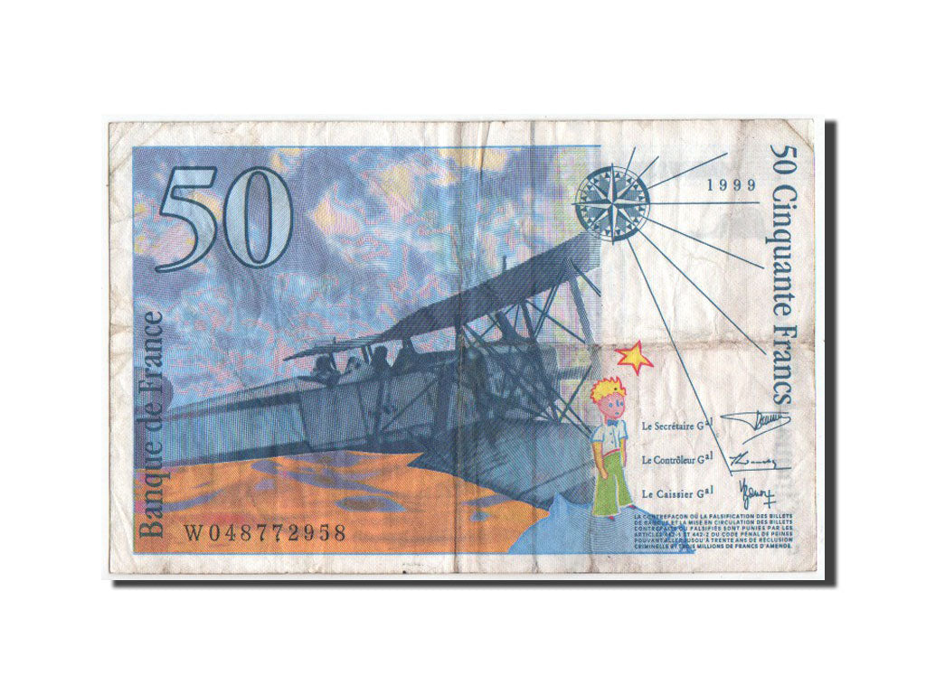 France, 50 Francs St-Exupery, 1999, KM:157Ad