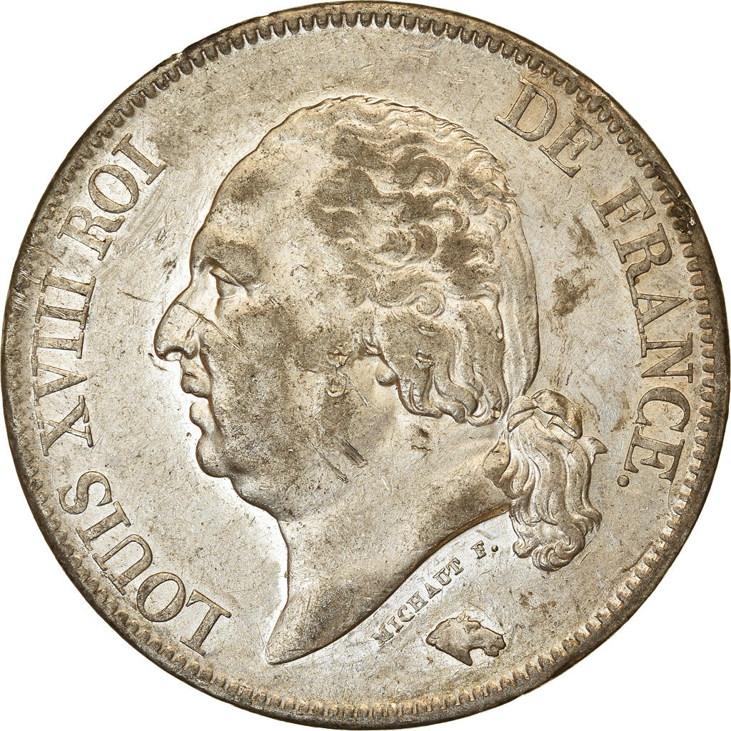 Moneda, Francia, Louis XVIII, Louis XVIII, 5 Francs, 1822, Lille, BC+, Plata