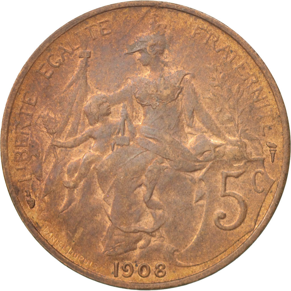Coin, France, Dupuis, 5 Centimes, 1908, Paris, AU(50-53), Bronze, KM:842