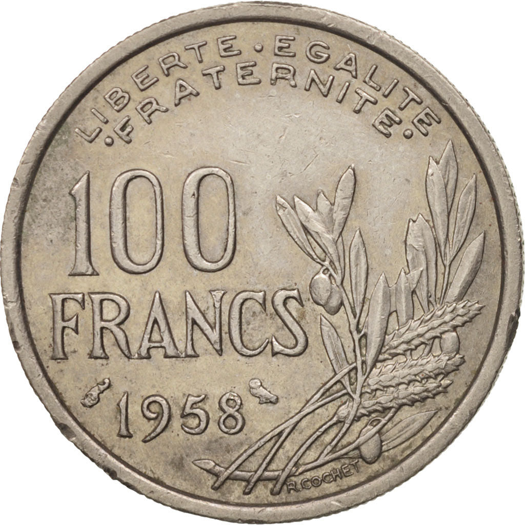 France, Cochet, 100 Francs, 1958, Paris, VF(20-25), Copper-nickel, KM:919.1
