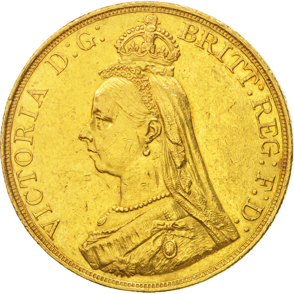 Great Britain, Victoria, 5 Pounds, 1887, AU(50-53), Gold, KM:769