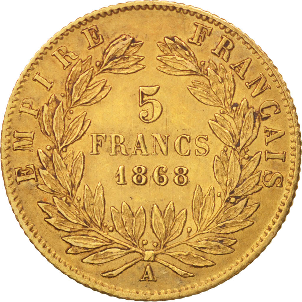 France, Napoleon III, 5 Francs, 1868, Paris, AU(50-53), Gold