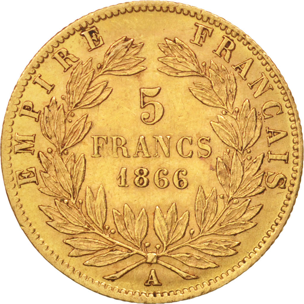 France, Napoleon III, 5 Francs, 1866, Paris, AU(55-58), Gold