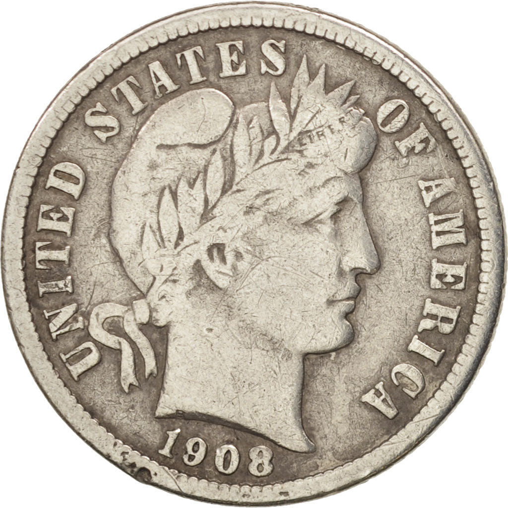 United States, Barber Dime, Dime, 1908, U.S. Mint, Denver, VF(20-25), Silver