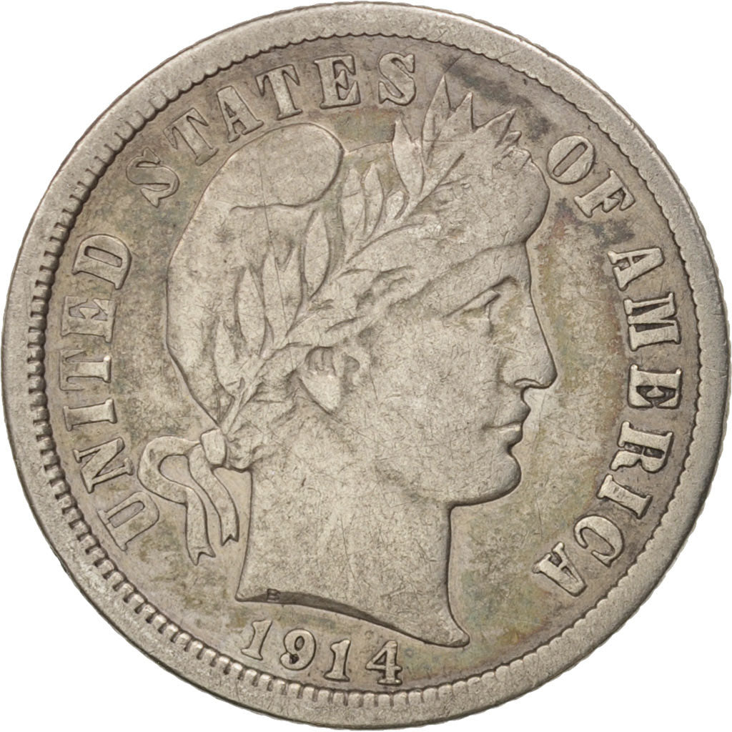 États-Unis, Barber Dime, Dime, 1914, U.S. Mint, Philadelphia, TB+, Argent