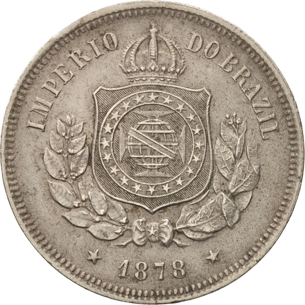 Brazil, Pedro II, 100 Reis, 1878, EF(40-45), Copper-nickel, KM:477
