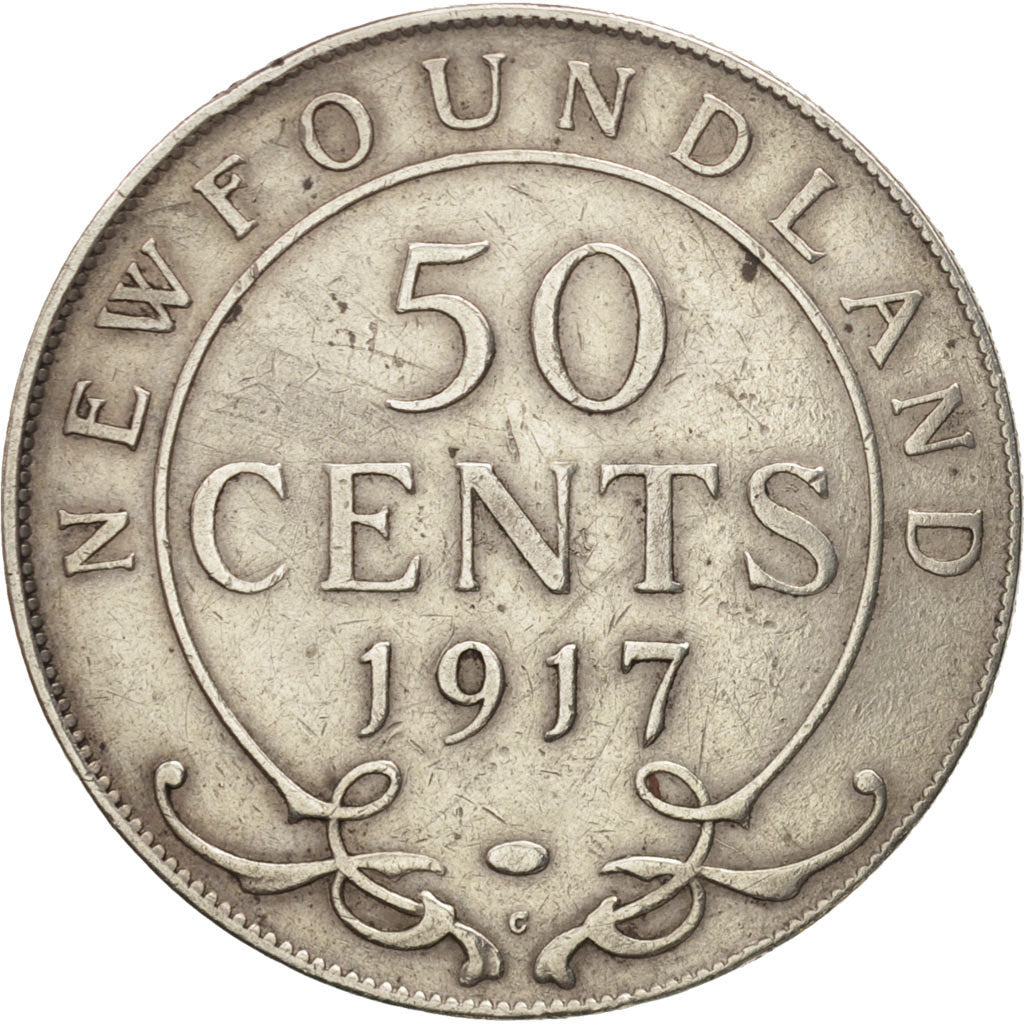 Monnaie, NEWFOUNDLAND, 50 Cents, 1917, Royal Canadian Mint, Ottawa, TB+, Argent