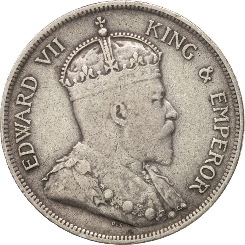 Straits Settlements, Edward VII, 50 Cents, 1907, VF(20-25), Silver, KM:24
