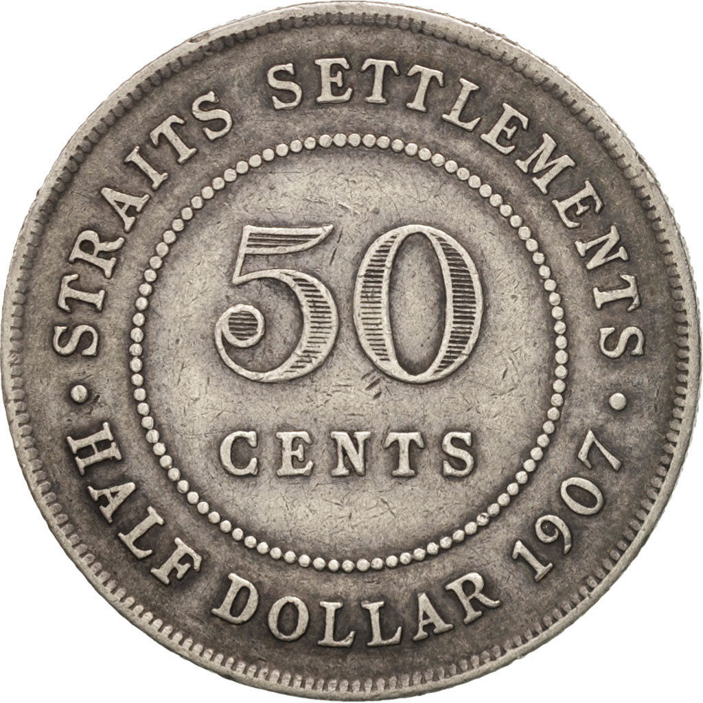 Straits Settlements, Edward VII, 50 Cents, 1907, VF(20-25), Silver, KM:24