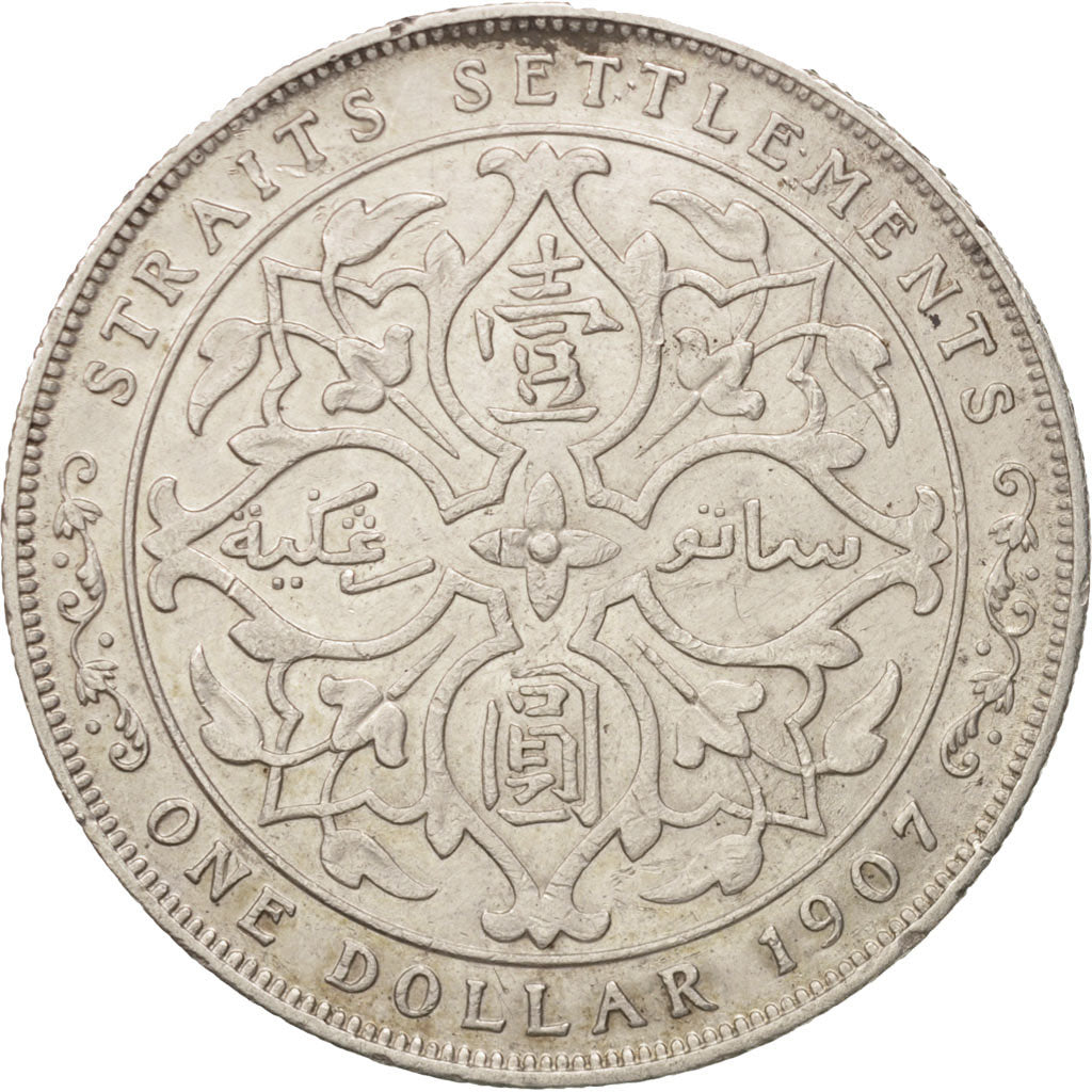 Straits Settlements, Edward VII, Dollar, 1907, Heaton, VF(20-25), Silver, KM:26