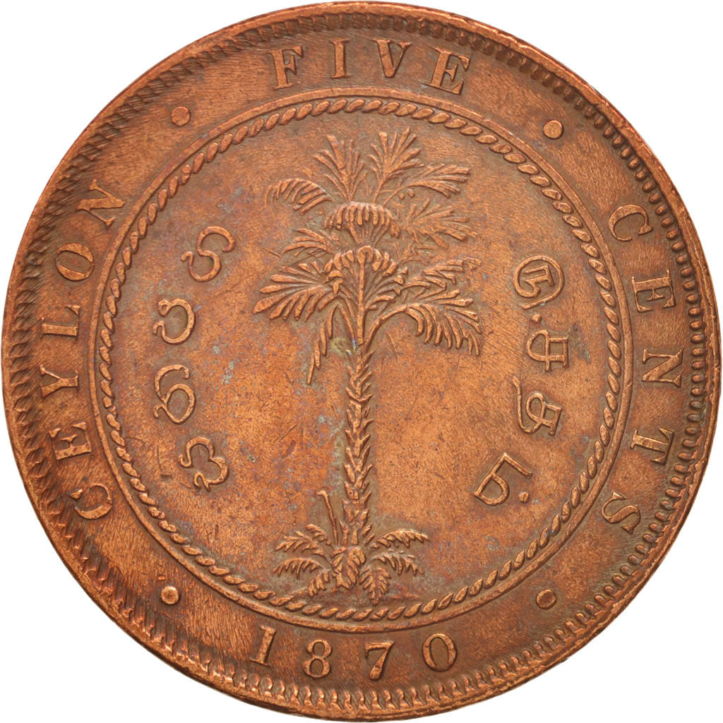 Ceylon, Victoria, 5 Cents, 1870, SS, Copper, KM:93