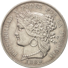 Peru, 5 Pesetas, 1880, Lima, SS, Silber, KM:201.2
