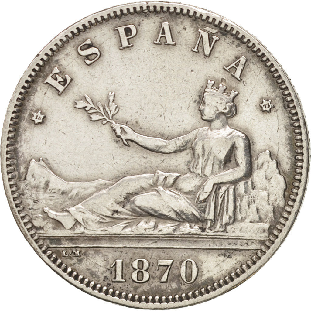 Spain, Provisional Government, 2 Pesetas, 1870, Madrid, EF(40-45), Silver