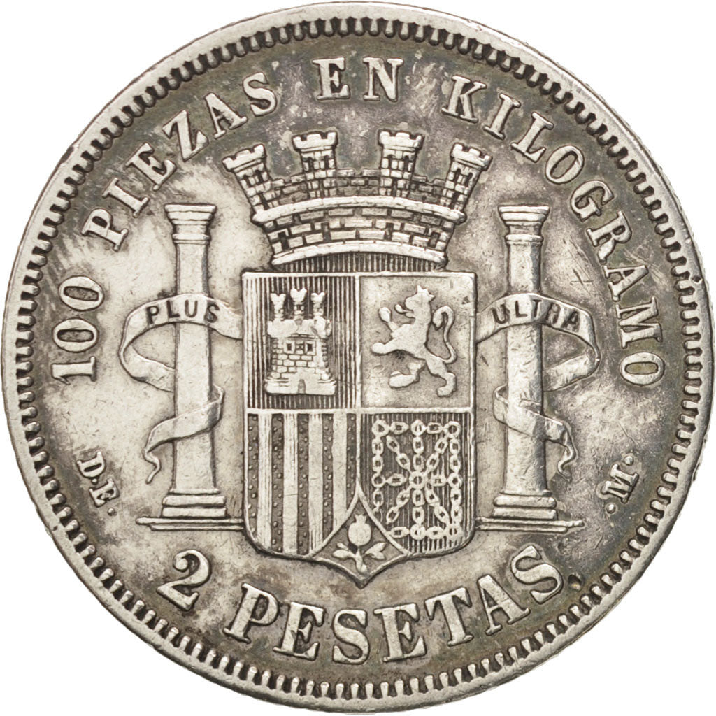 Spain, Provisional Government, 2 Pesetas, 1870, Madrid, EF(40-45), Silver