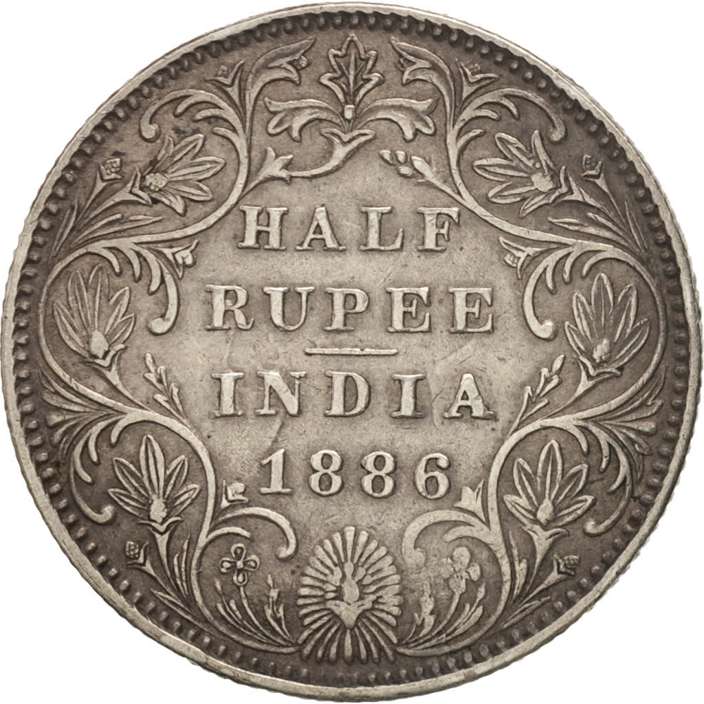 INDIA-BRITISH, Victoria, 1/2 Rupee, 1886, Bombay, VF(30-35), Silver, KM:491