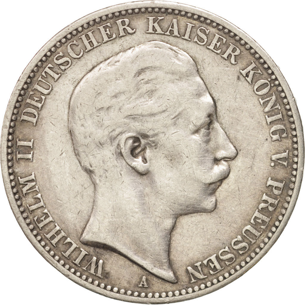 German States, PRUSSIA, Wilhelm II, 3 Mark, 1910, Berlin, EF(40-45), Silver