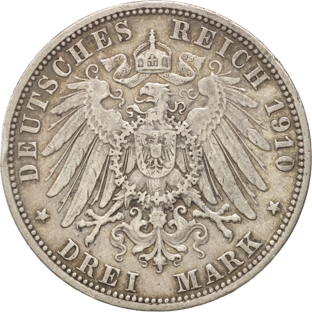 German States, PRUSSIA, Wilhelm II, 3 Mark, 1910, Berlin, EF(40-45), Silver