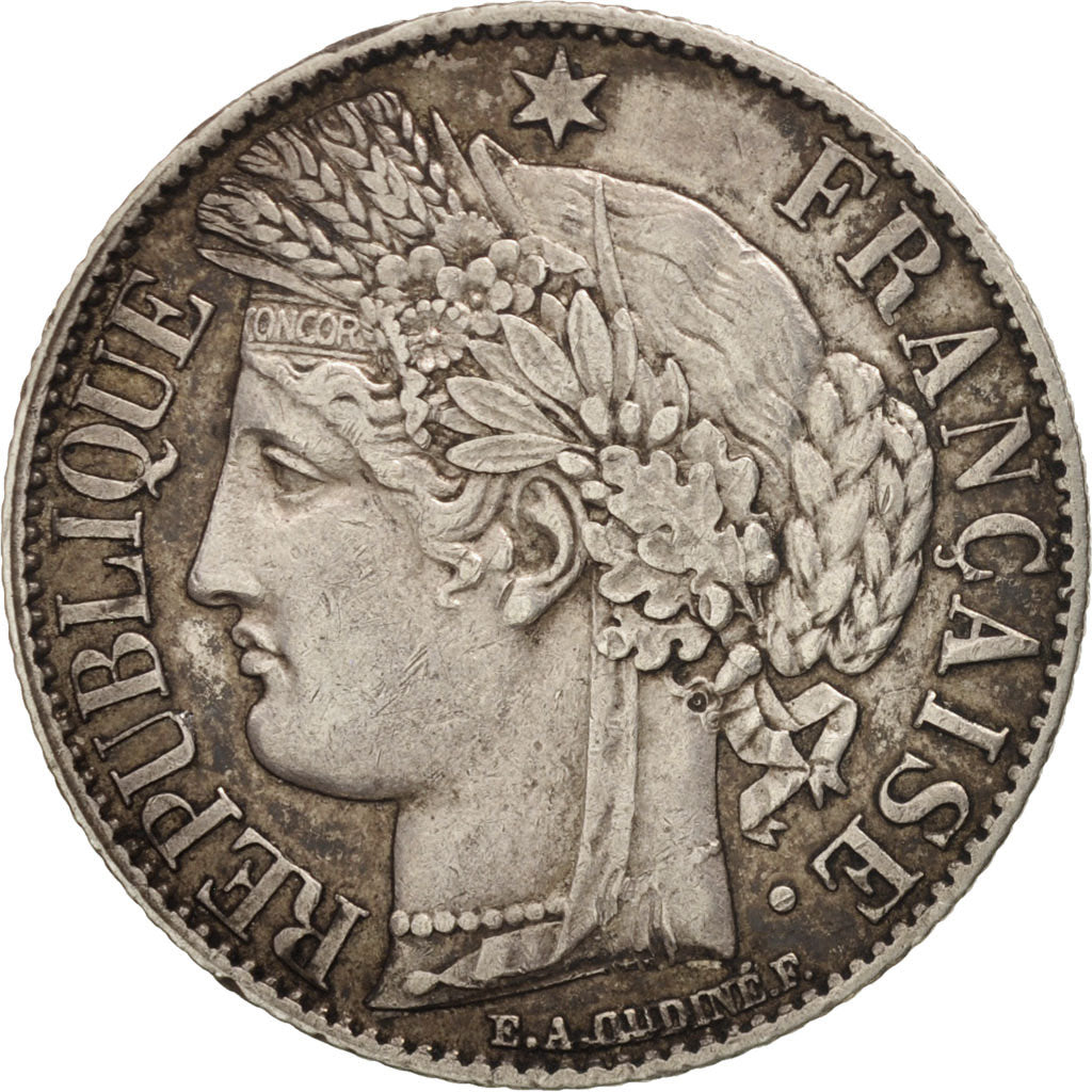 France, Cérès, Franc, 1872, Paris, EF(40-45), Silver, KM:822.1, Gadoury:465a