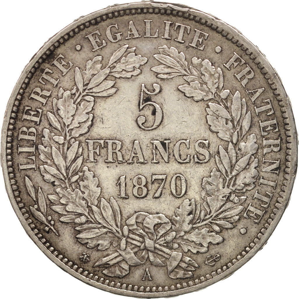 France, Cérès, 5 Francs, 1870, Paris, EF(40-45), Silver, KM:819, Gadoury:743