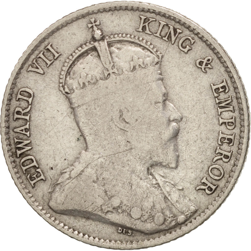 Ceylon, Edward VII, 25 Cents, 1908, VF(20-25), Silver, KM:98