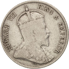 Ceylon, Edward VII, 25 Cents, 1908, VF(20-25), Silver, KM:98
