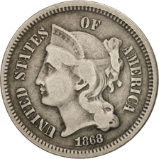 États-Unis, Nickel 3 Cents, 1868, U.S. Mint, Philadelphia, TB, Copper-nickel