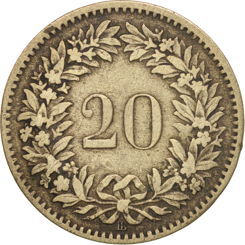 Switzerland, 20 Rappen, 1850, Strasbourg, VF(20-25), Billon, KM:7