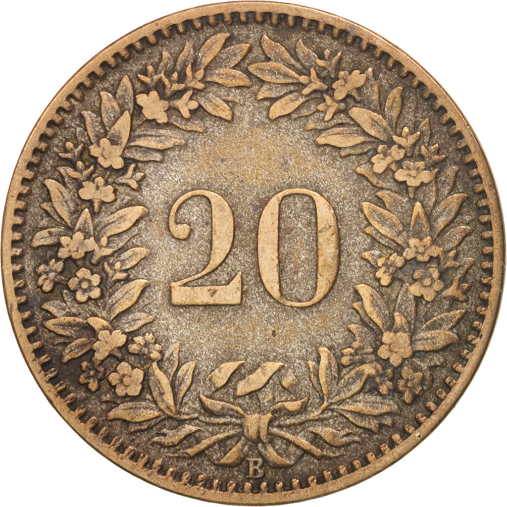Switzerland, 20 Rappen, 1859, Bern, VF(30-35), Billon, KM:7