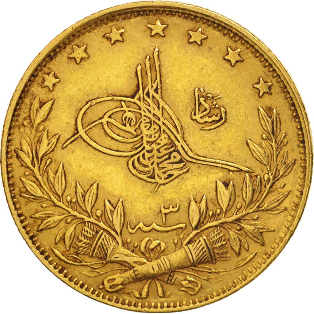 Turkey, Muhammad V, 100 Kurush, 1911, Qustantiniyah, EF(40-45), Gold, KM:754