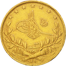 Turquía, Muhammad V, 100 Kurush, 1911, Qustantiniyah, MBC+, Oro, KM:754