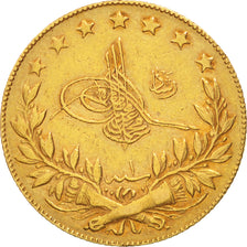 Coin, Turkey, Muhammad V, 100 Kurush, 1909, Qustantiniyah, EF(40-45), Gold