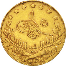 Coin, Turkey, Muhammad V, 100 Kurush, 1909, Qustantiniyah, EF(40-45), Gold
