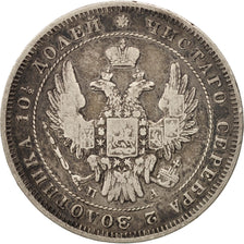 Rusia, Nicholas I, Poltina, 1/2 Rouble, 1847, St. Petersburg, BC+, Plata