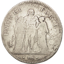 France, Union et Force, 5 Francs, 1798, Bordeaux, VF(20-25), Silver, KM:639.5