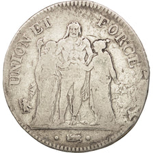 France, Union et Force, 5 Francs, 1798, Bordeaux, TB, Argent, KM:639.5