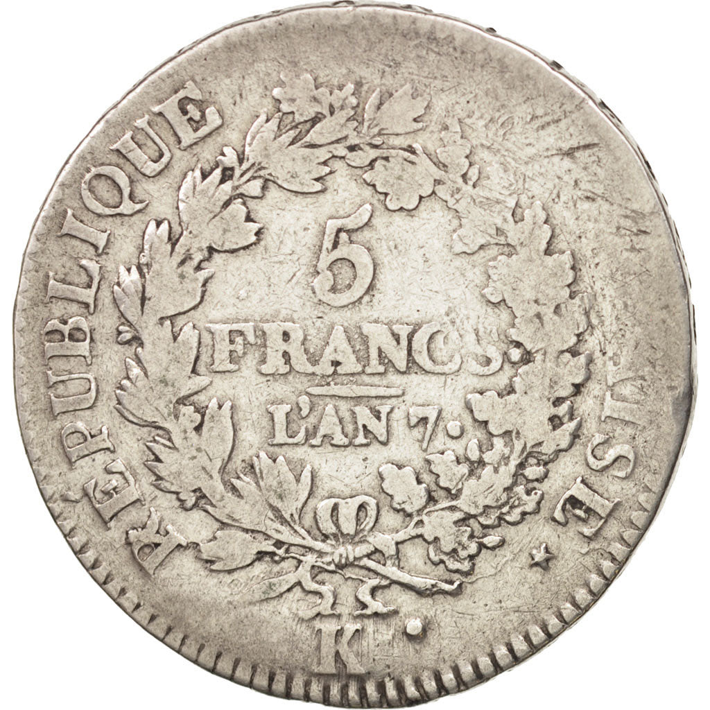 France, Union et Force, 5 Francs, 1798, Bordeaux, VF(20-25), Silver, KM:639.5