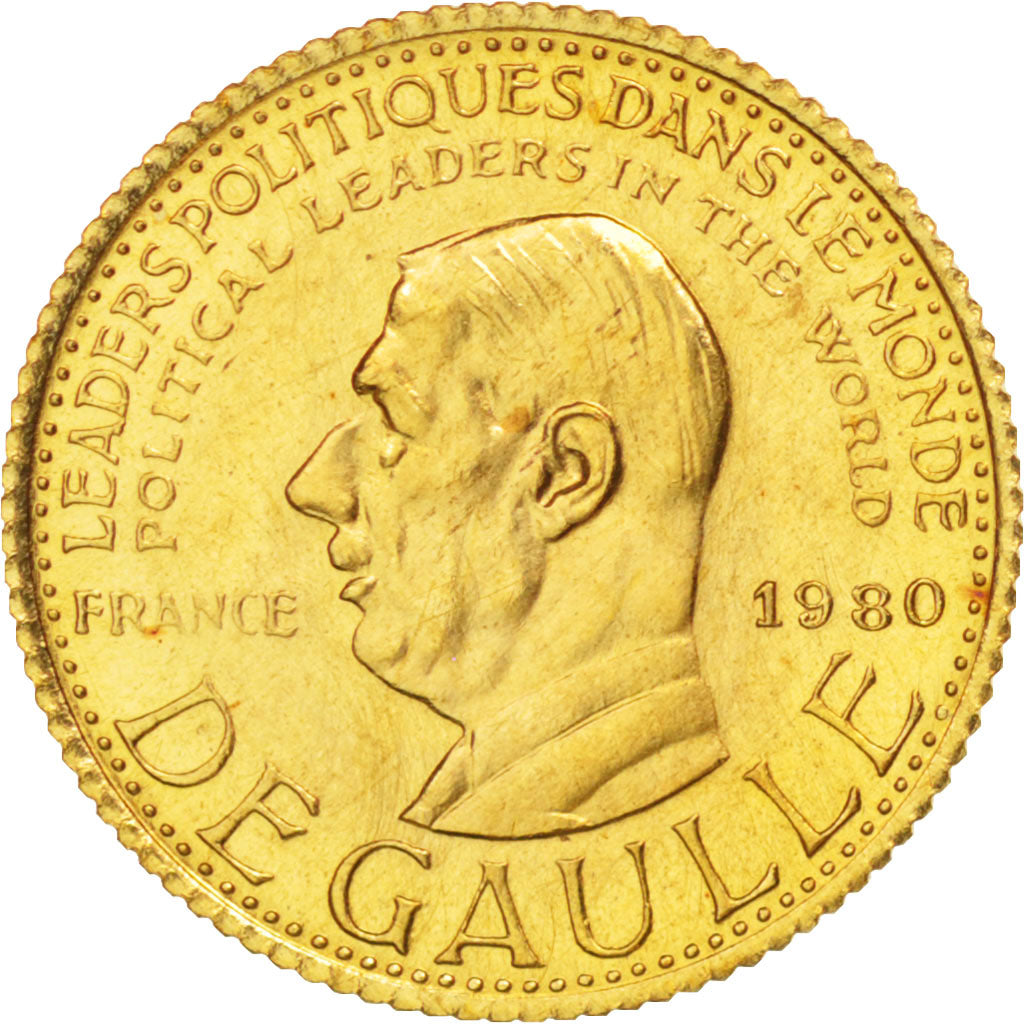 France, Medal, Charles De Gaulle, 1980, MS(65-70), Gold