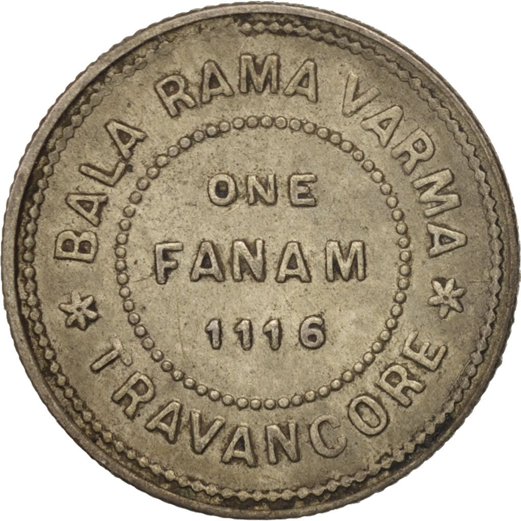 INDIA-PRINCIPADOS, TRAVANCORE, Bala Rama Varma II, Fanam, 1940, EBC, Plata