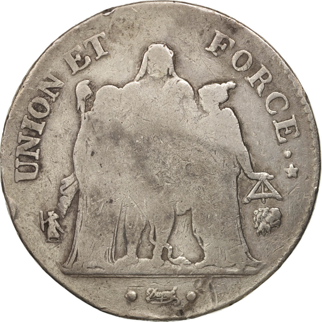 France, Union et Force, 5 Francs, AN 9, Bayonne, F(12-15), Silver, KM:639.6