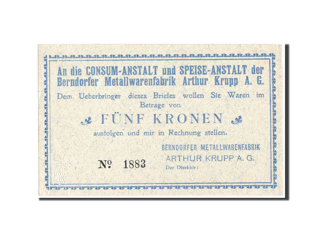 Austria, Berndorf, Arthur Krupp, 5 Kronen, Undated, Pick UNL