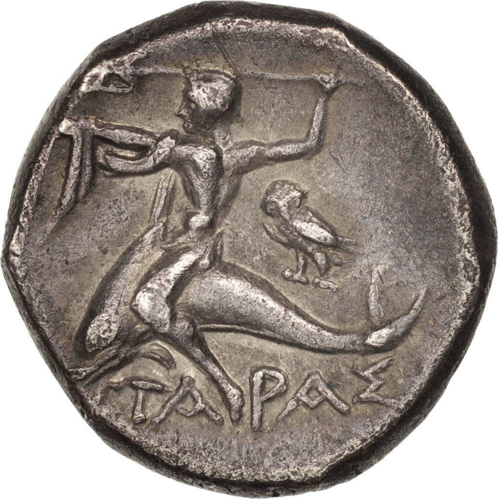 Monnaie, Calabre, Taranto (281-272 BC), Taras, son of Poseidon, Didrachme