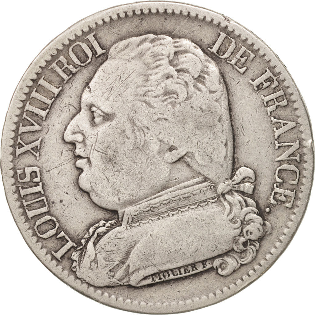 France, Louis XVIII, 5 Francs, 1814, Perpignan, VF(30-35), Silver, KM:702.11
