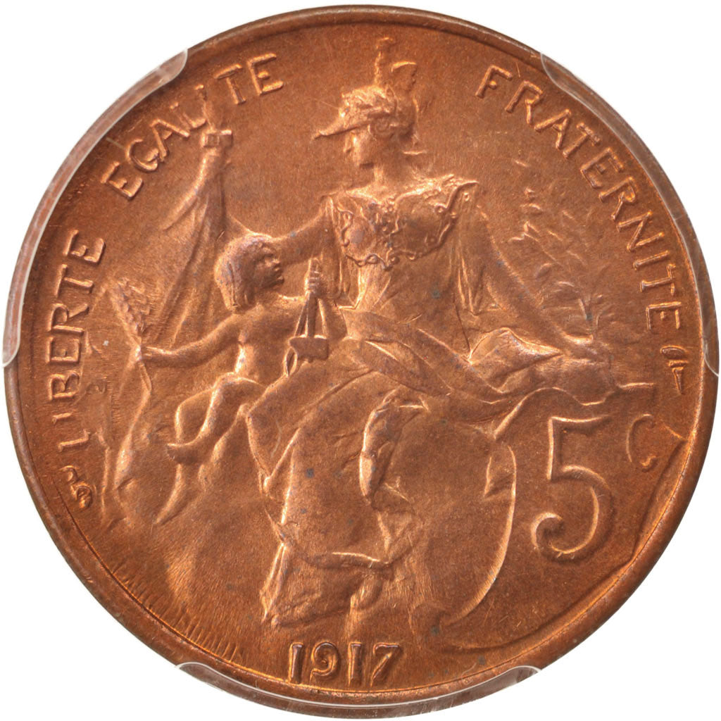 France, Dupuis, 5 Centimes, 1917, Paris, PCGS, MS65RD, MS(65-70), Bronze