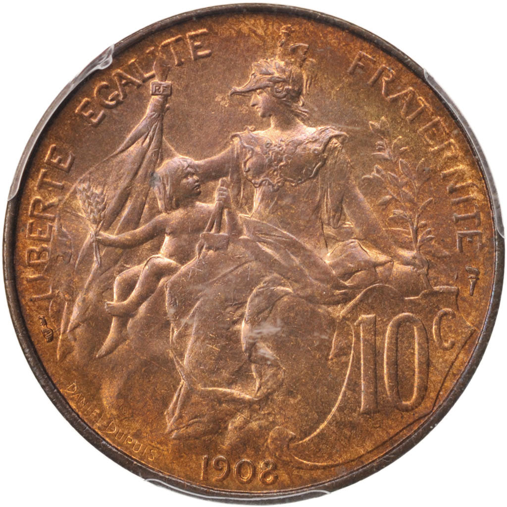 France, Dupuis, 10 Centimes, 1908, Paris, PCGS, MS65RB, MS(65-70), Bronze