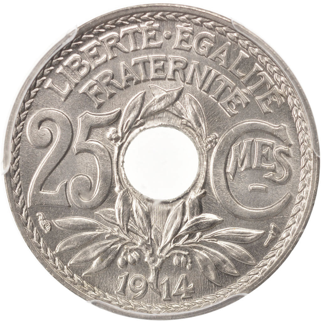France, Lindauer, 25 Centimes, 1914, PCGS, MS66+, MS(65-70), Nickel, KM:867